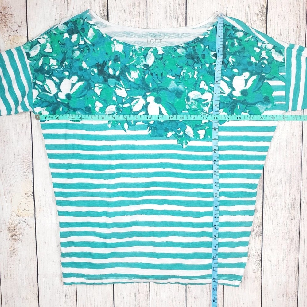 LOFT green striped and floral top med - Picture 2 of 4